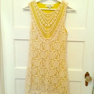 Yellow and cream lace dress